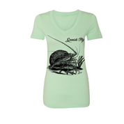 Women’s Spanish Fly V‑Neck Tee – Lobster King Design by Caleb Goins