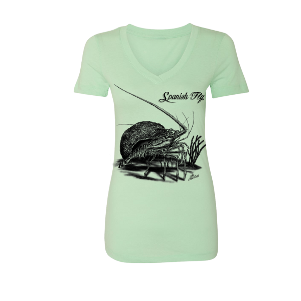 Women’s Spanish Fly V‑Neck Tee – Lobster King Design by Caleb Goins